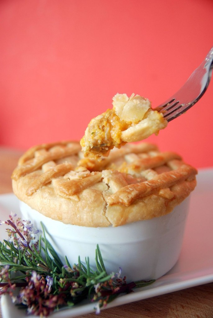 cinnamon pumpkin, squash, yam, cheddar pot pie