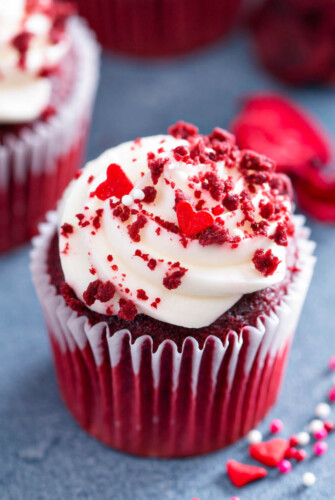 Close up photo of the best red velvet cupcake