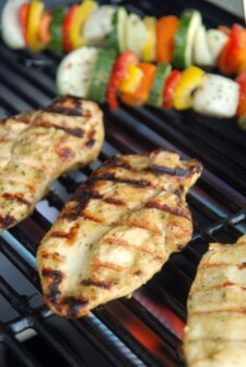 Close up of grilled chicken on a grill