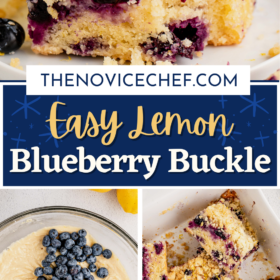 Pinterest graphic with photos of how to make blueberry buckle