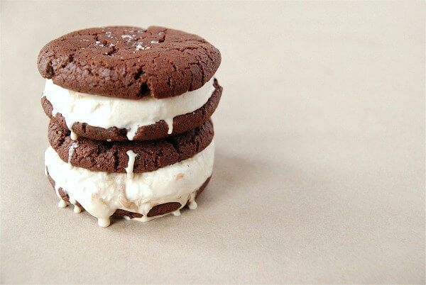 chocolate sea salt cookie & dulce de leche ice cream sandwiches