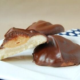 Three Homemade Chocolate and Peanut Butter Girl Scout Cookies on a White Plate