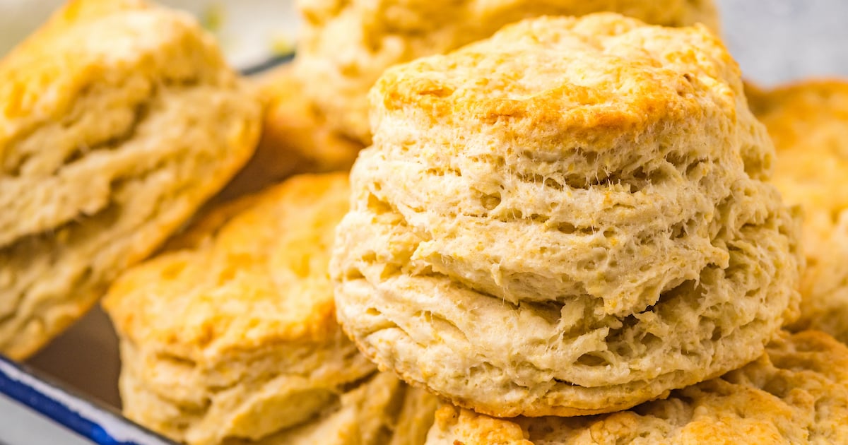 Buttermilk biscuits on a tray.