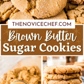 Pinterest graphic with four photos of brown butter sugar cookies