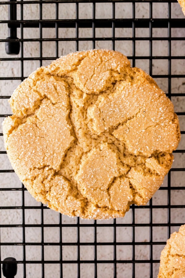A brown butter sugar cookie on a cooling rack