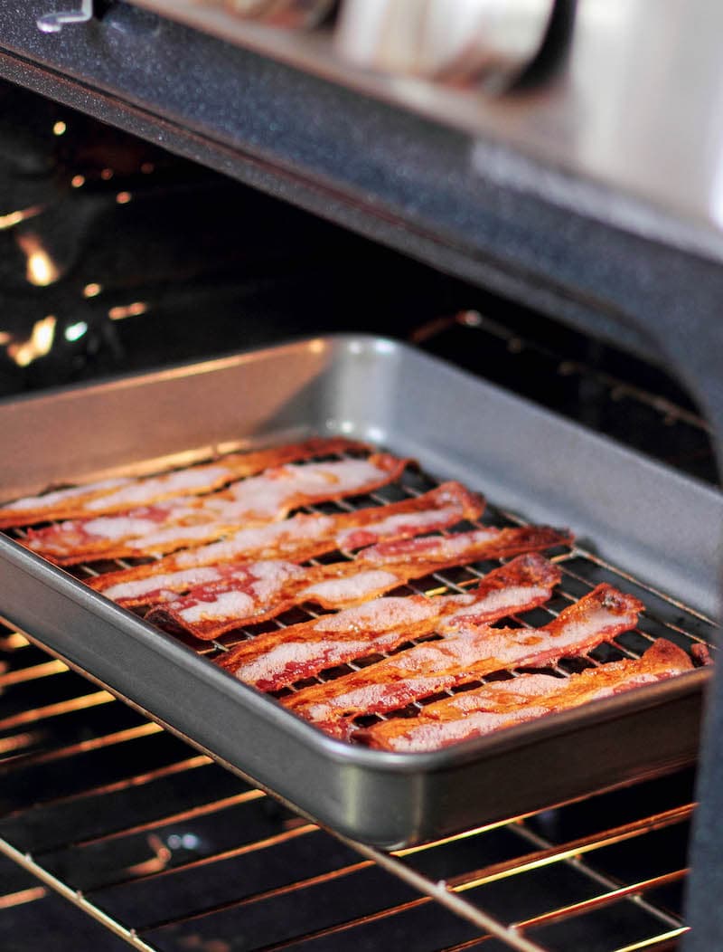 bacon on a rack in the oven