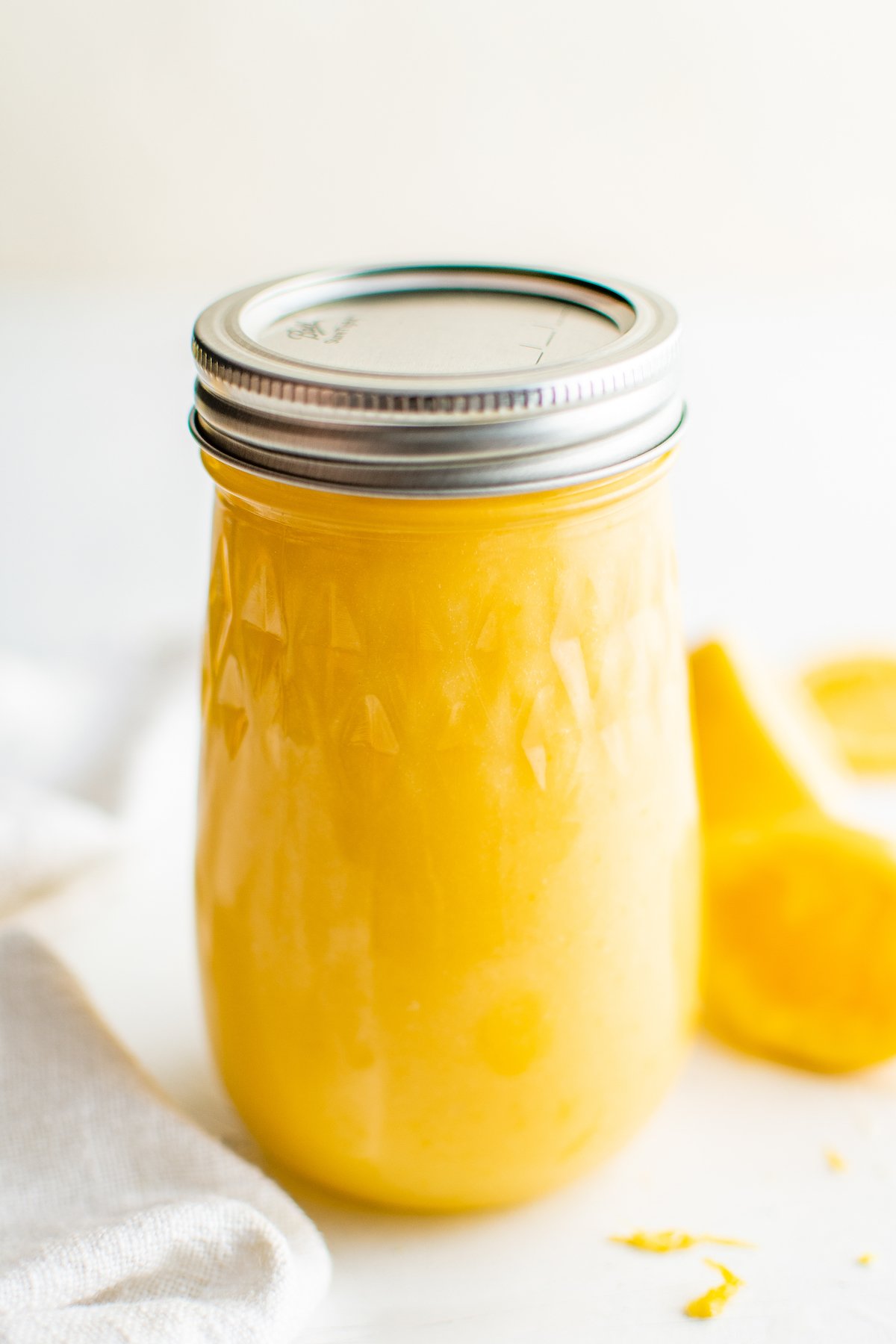 Lemon curd in a jar.