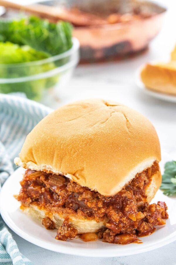 Sloppy Joes on a white plate.