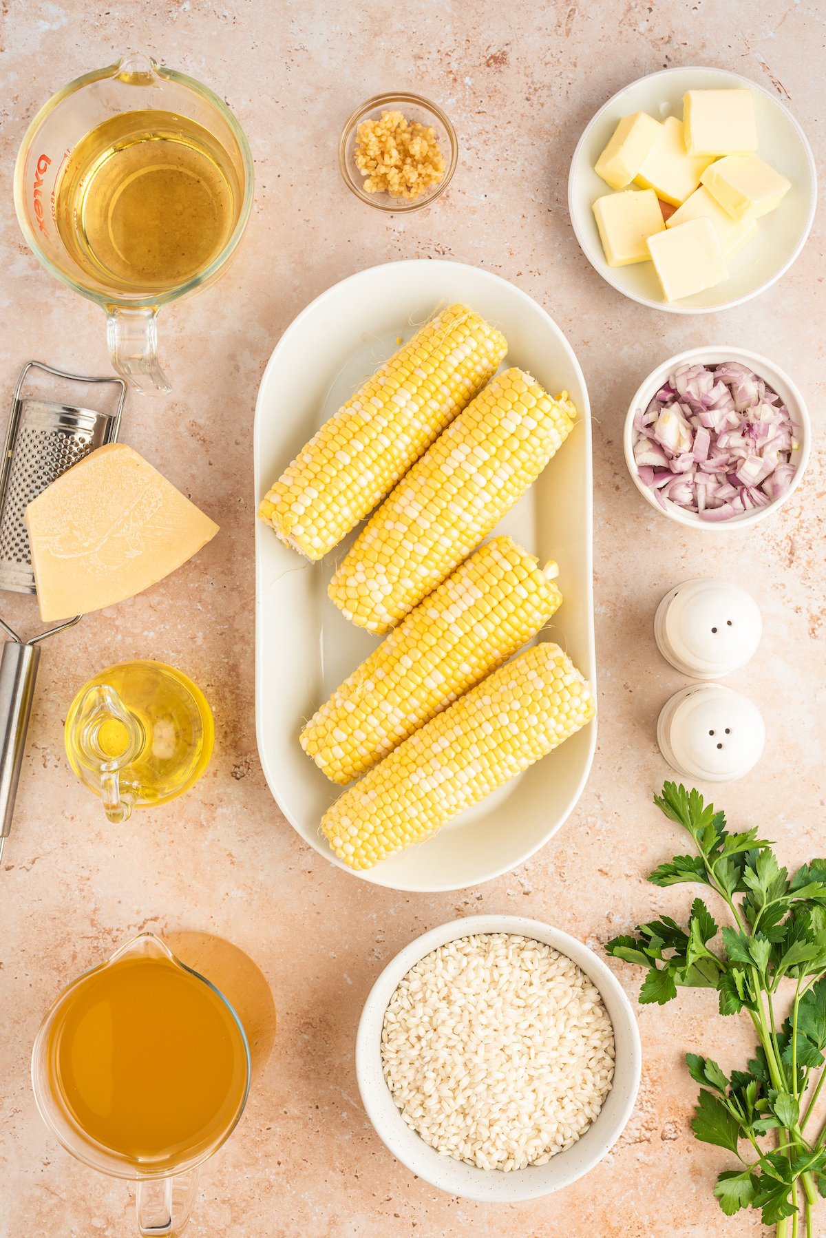 Ingredients for sweet corn risotto.