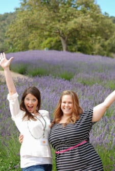 Two girls standing in front of lavender fields