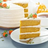 Pumpkin Dream Cake: three big layers of super moist pumpkin spiced cake, made completely from scratch, frosted with a sweet cinnamon maple cream cheese icing! #Pumpkin #Cake #Dessert #FallRecipes #PumpkinRecipes