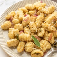Homemade gnocchi on a plate.