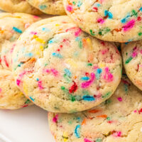 Soft sugar cookies made with sprinkles in the dough.