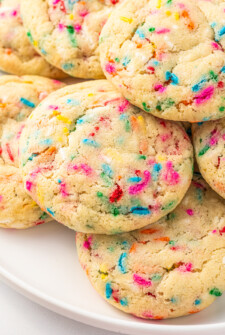 Soft sugar cookies made with sprinkles in the dough.