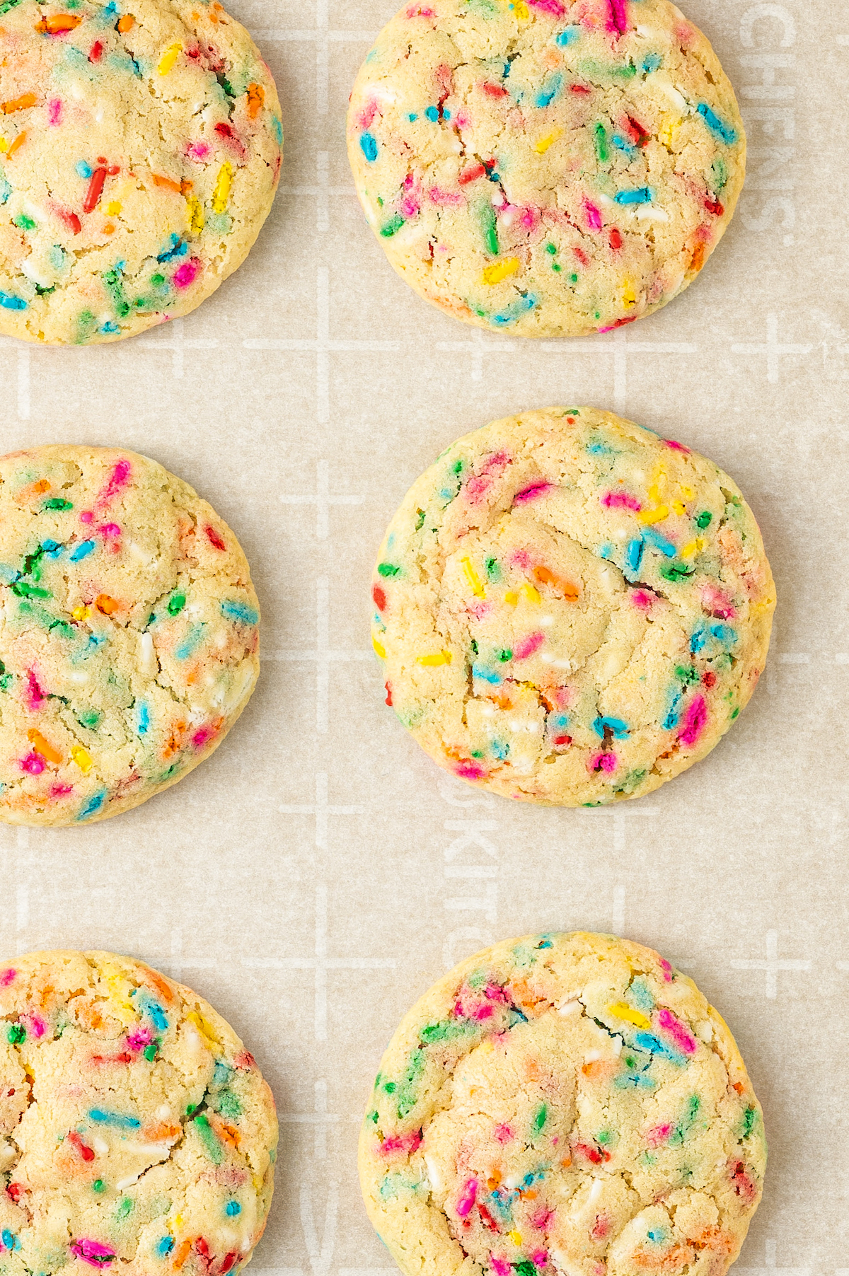 Close-up shot of cookies on a baking sheet.
