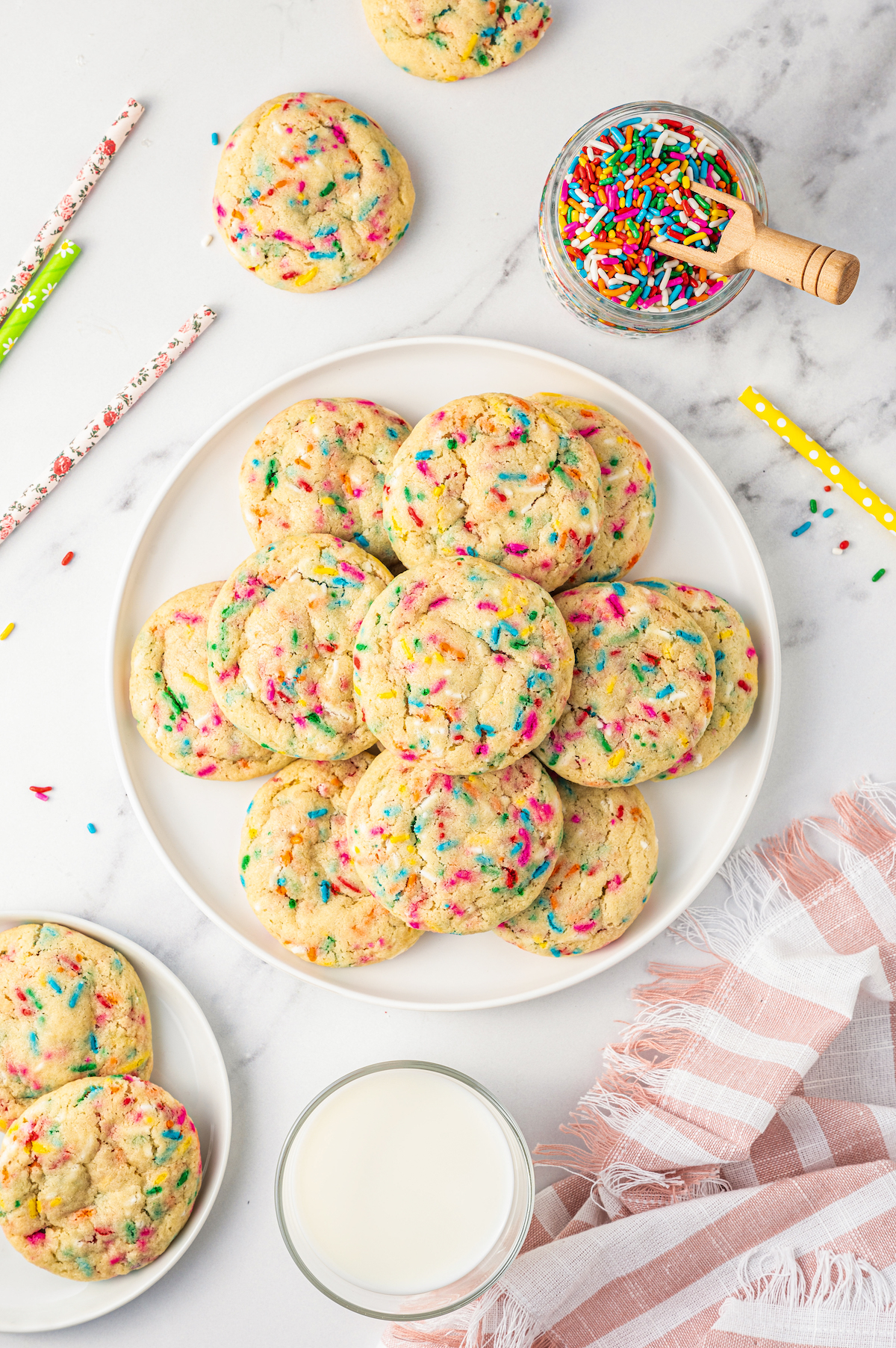 A plate of funfetti cookies.