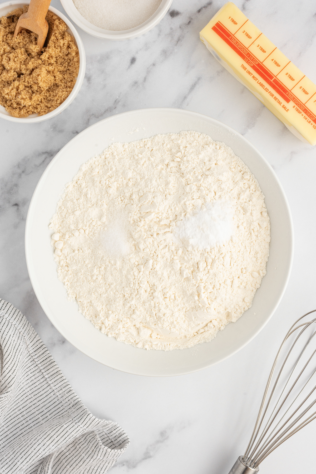 Dry ingredients in a mixing bowl.