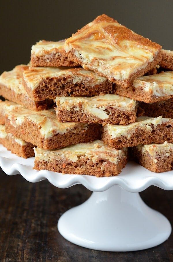 Carrot Cake Cheesecake Swirl Bars (recipe via thenovicechefblog.com)