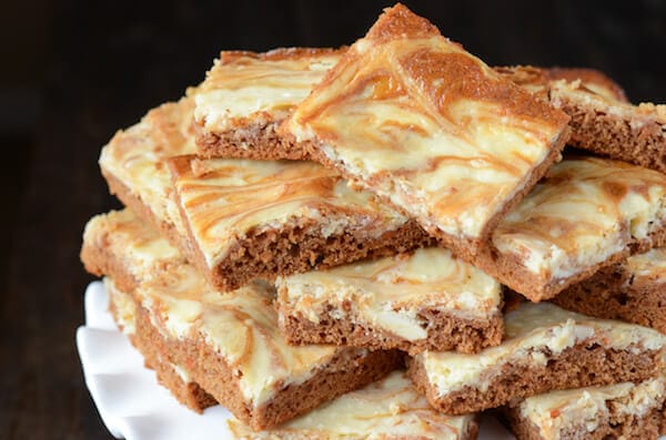 Carrot Cake Cheesecake Swirl Bars (recipe via thenovicechefblog.com)