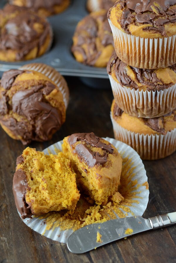 Pumpkin Nutella Swirl Muffins (recipe via thenovicechefblog.com)