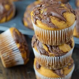 Stack of Nutella Pumpkin Swirl Muffins