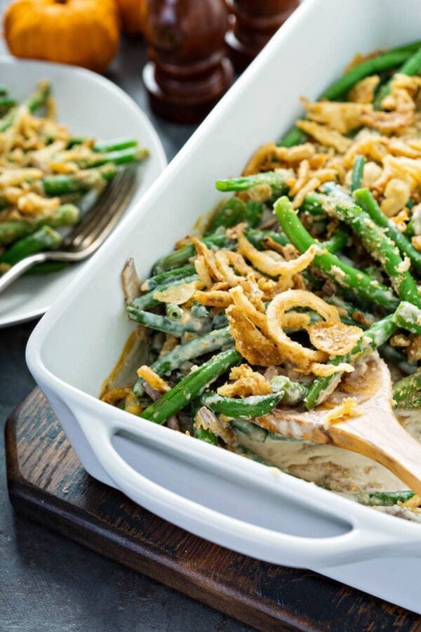 Green Bean Casserole topped with french fried onions