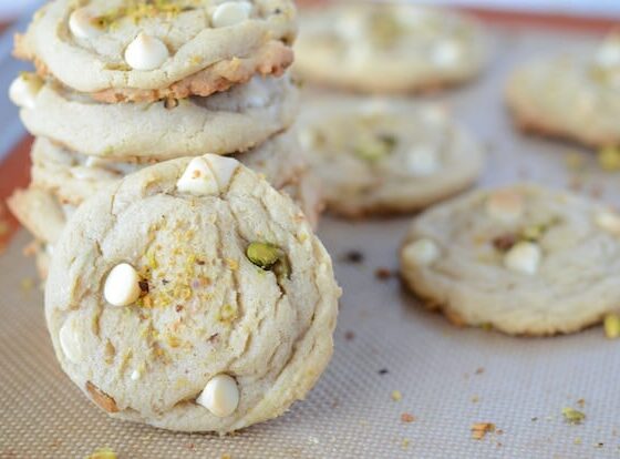 Cookie Sheet of White Chocolate Pistachio Cookies