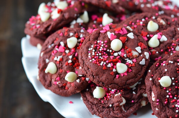 Red Velvet White Chocolate Chip Cookies recipe via www.thenovicechefblog.com