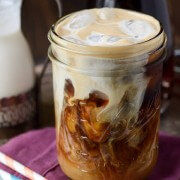 Vanilla Cinnamon Iced Coffee in a mason jar.