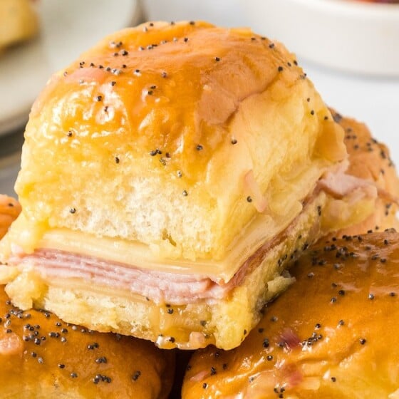 Baked mini ham and cheese sandwiches.