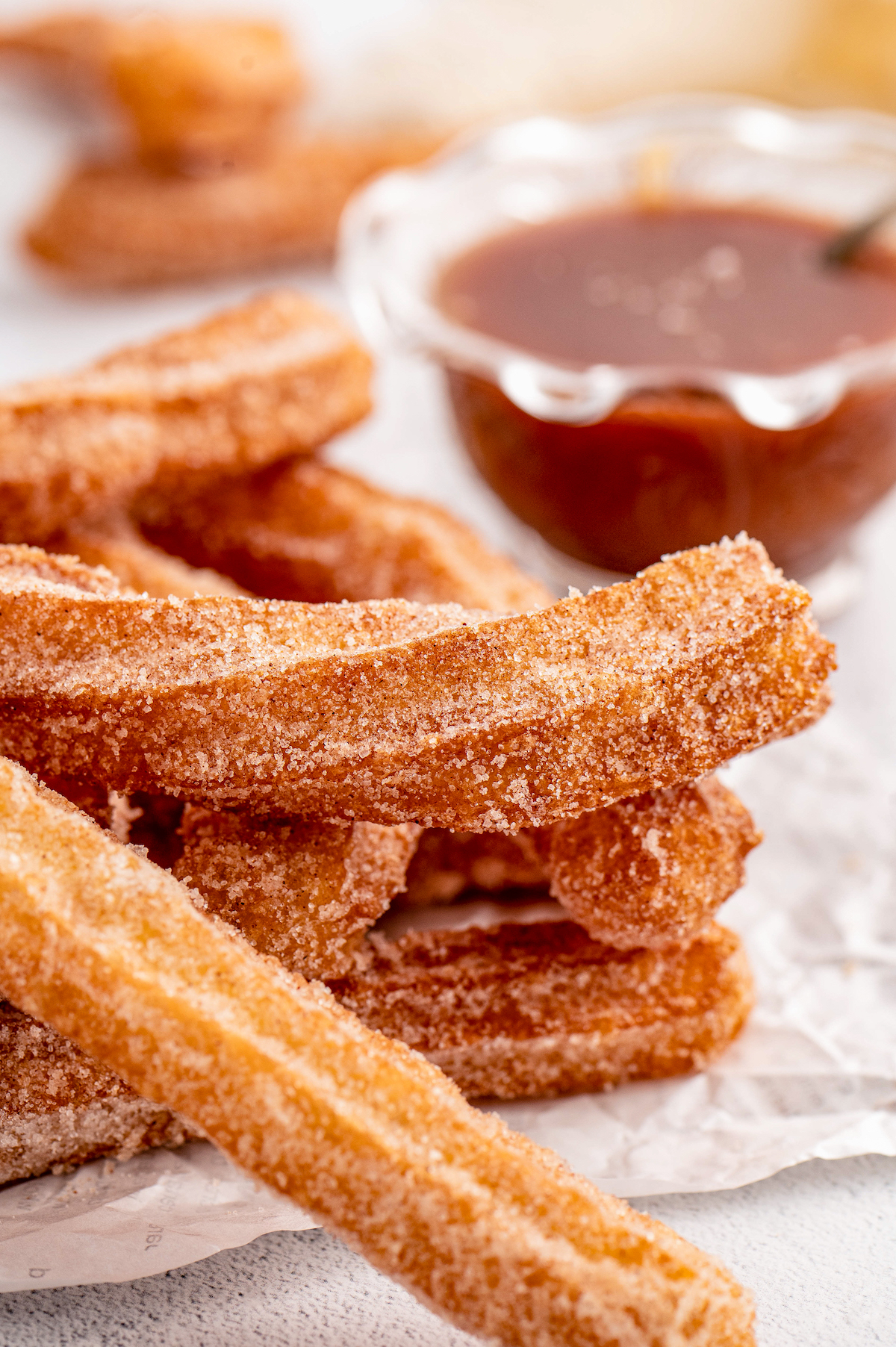 Close-up of homemade churros.