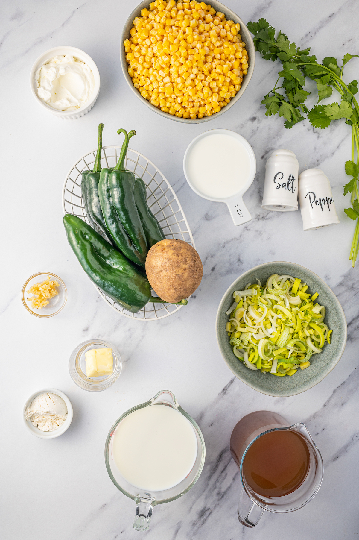 Ingredients for poblano corn soup. 