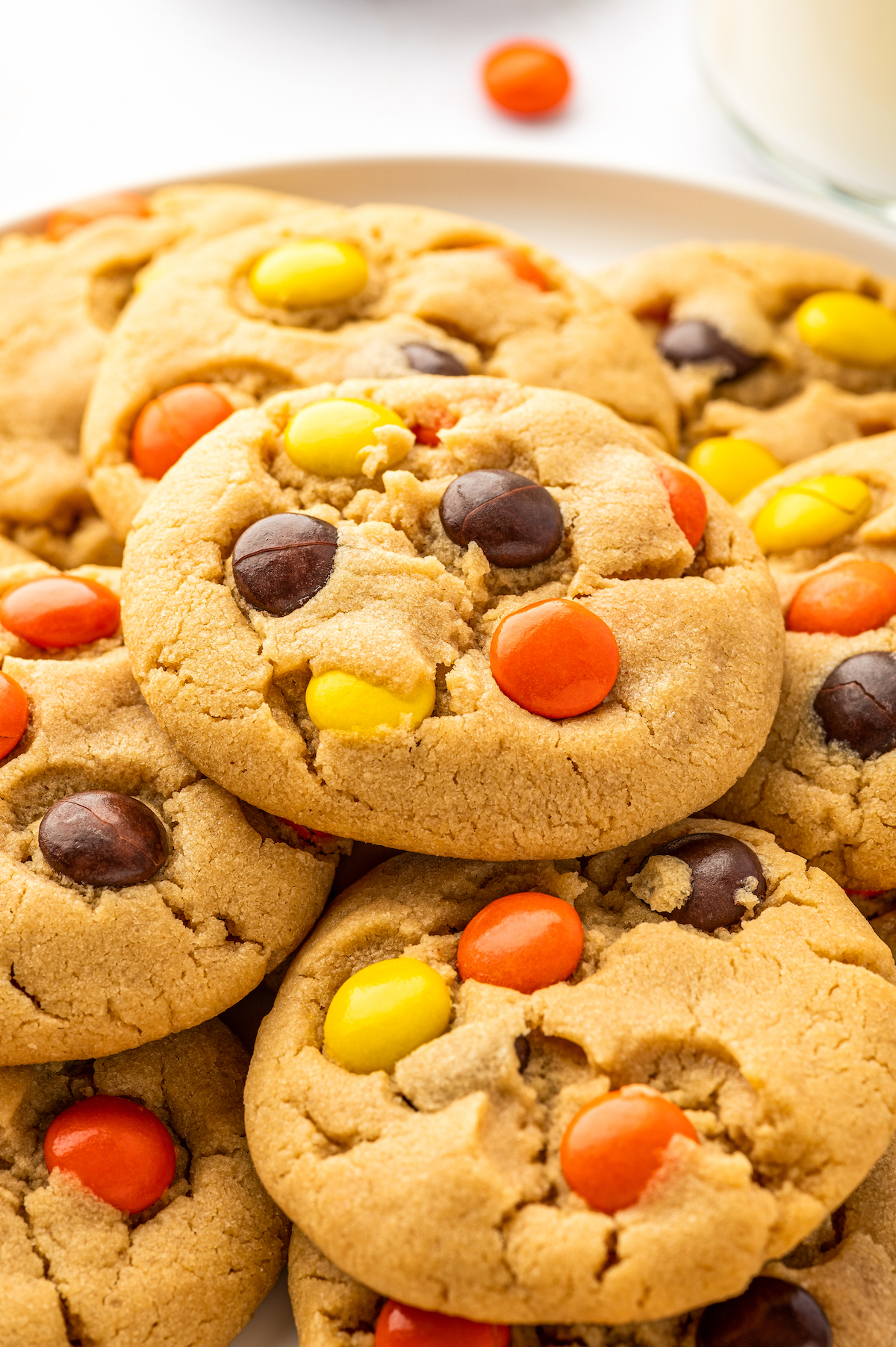 Homemade peanut butter cookies with candies.