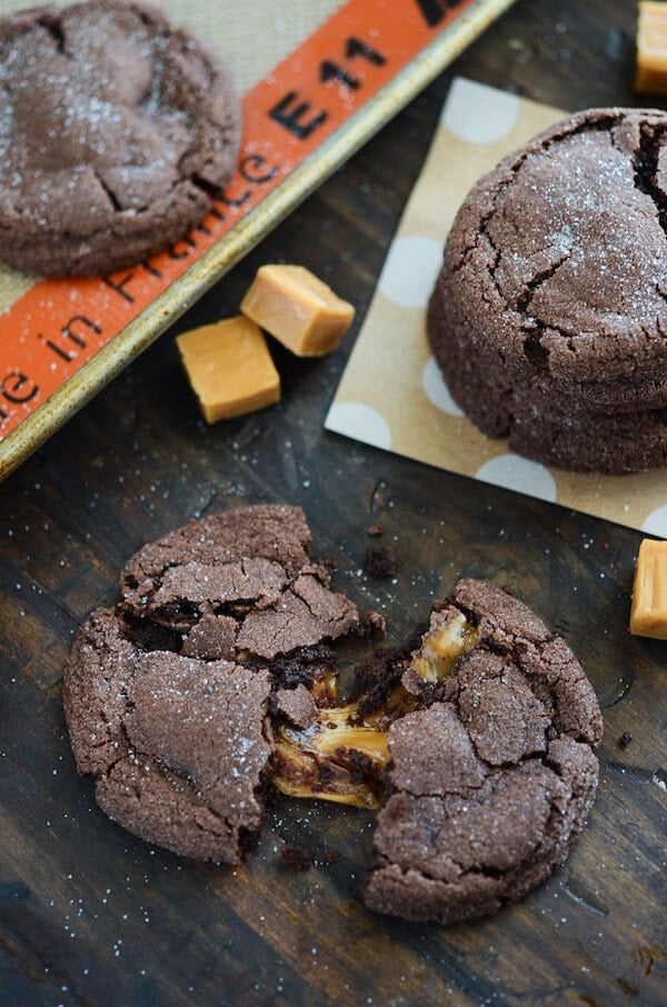 Chocolate Caramel Stuffed Cookies via www.thenovicechefblog.com