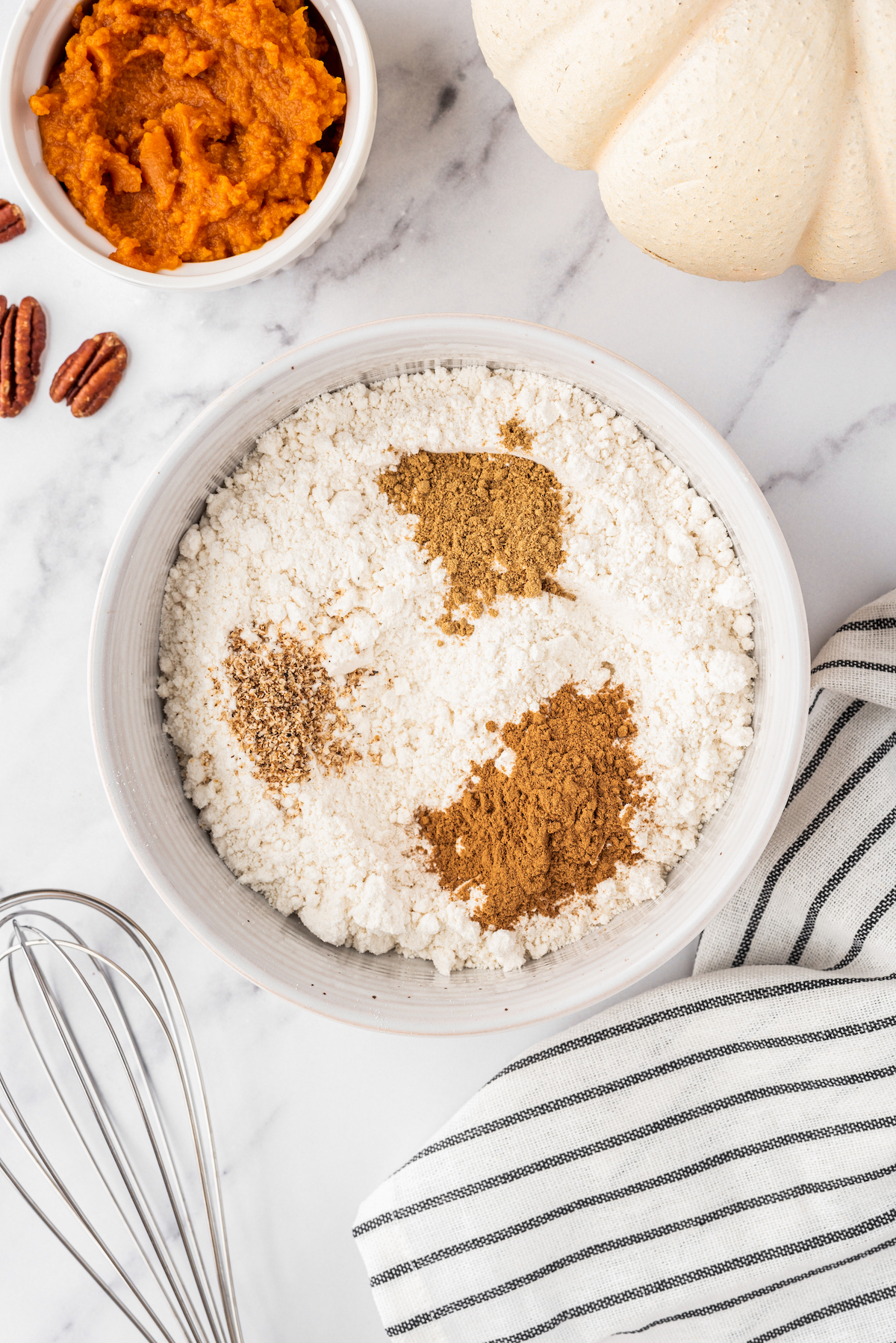 pancake mix and spices in a bowl