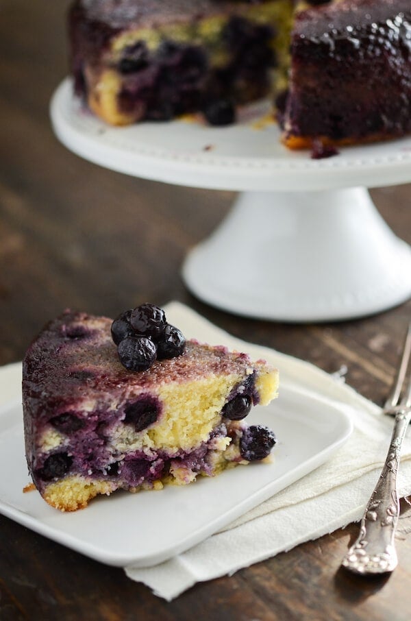 Blueberry Upside Down Cornmeal Cake via www.thenovicechefblog.com