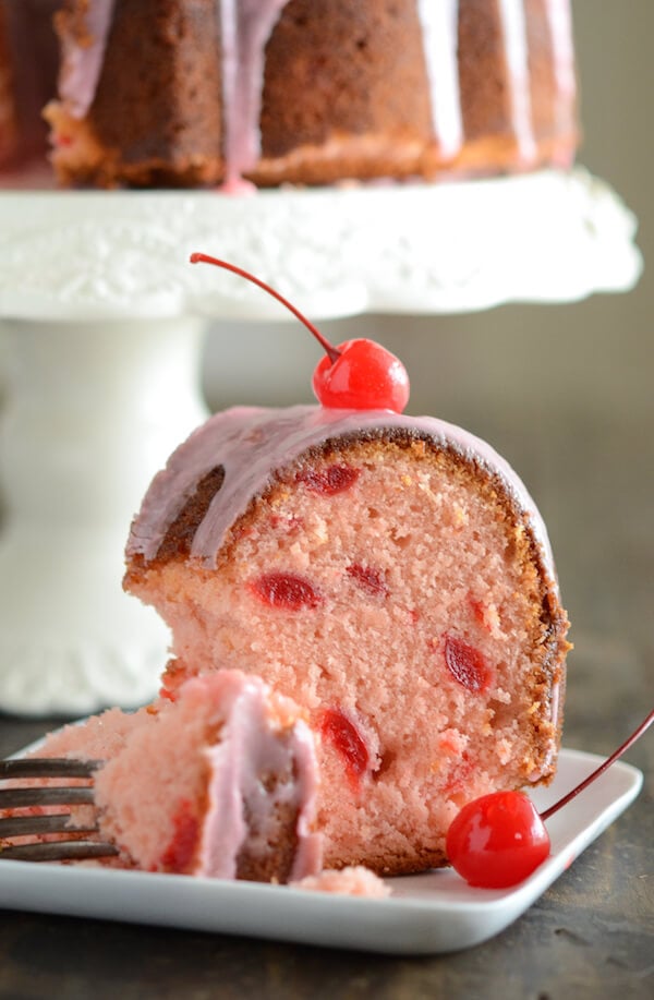 Cherry Almond Bundt Cake recipe via www.thenovicechefblog.com