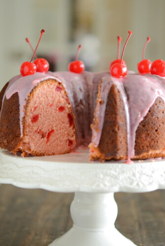 Cherry Almond Bundt Cake recipe via www.thenovicechefblog.com