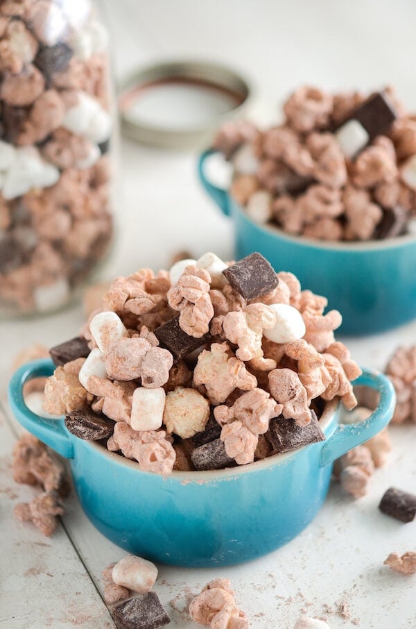 Hot Chocolate Popcorn! Only takes 5 minutes and the kiddos can help shake it all up!