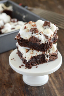 Stack of Rocky Road Marshmallows on a small white stand