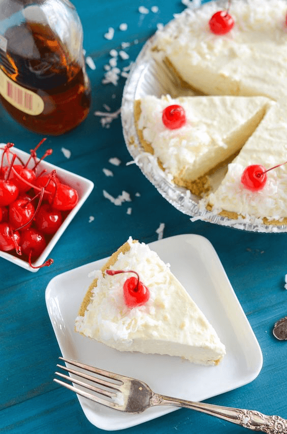 Boozy Piña Colada No Bake Pie - with Coconut, Pineapple and Rum!