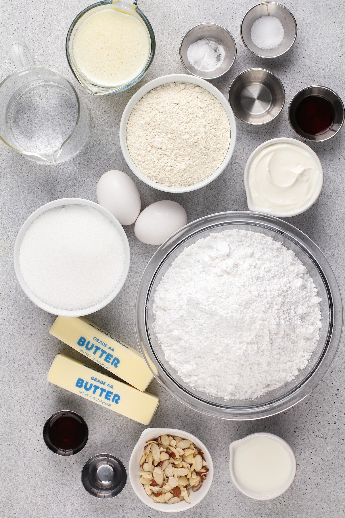 Ingredients for white Texas sheet cake.