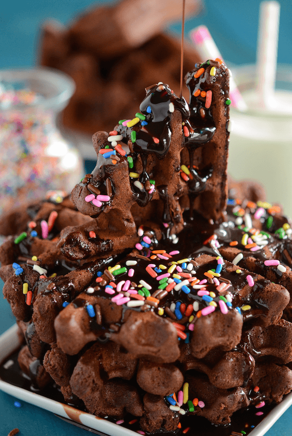 Brownie Waffles - perfect birthday breakfast! Or top with some ice cream for an easy dessert!