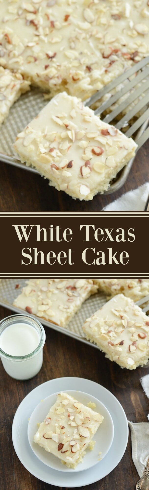 White Texas Almond Sheet Cake! This perfect buttery cake only takes 30 minutes from start to finish! 