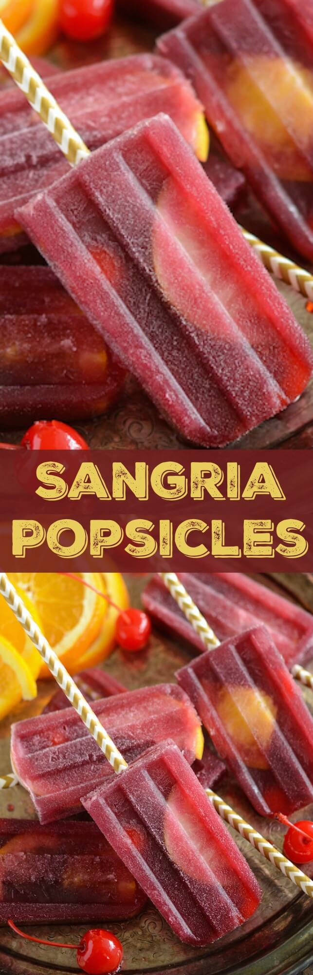 Pinterest title image for Sangria Popsicles.