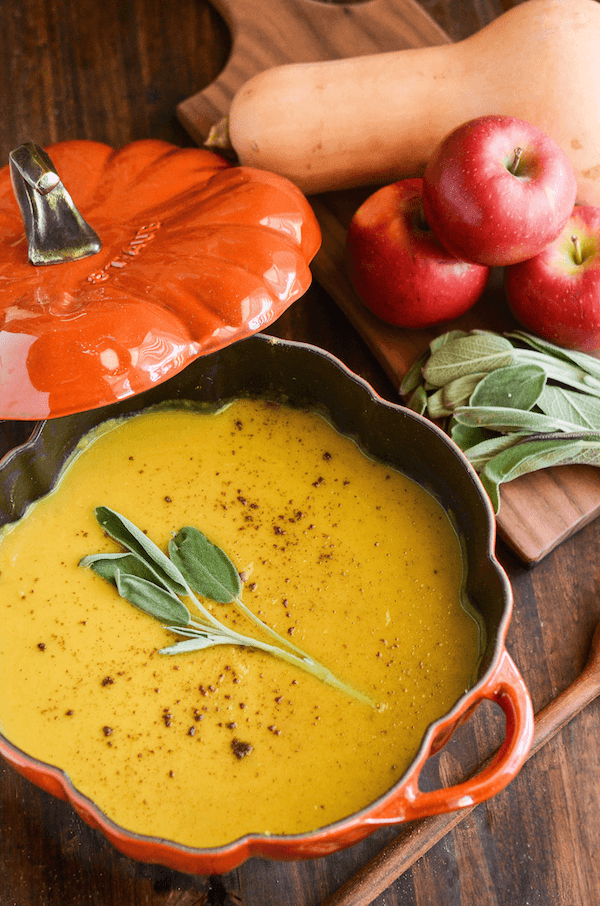 Butternut Squash, Apple & Sage Soup - a healthy soup that is creamy with no added cream!