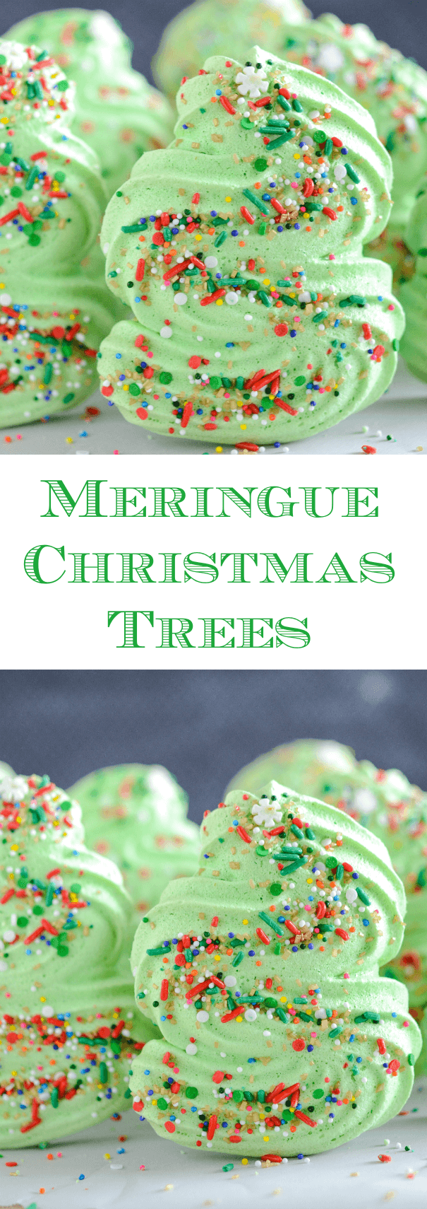 A Collage of Two Different Images of Christmas Tree Meringue Cookies