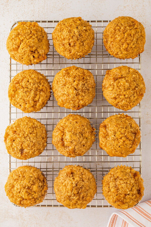 Baked muffins on the cooling rack. 