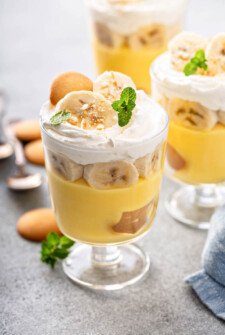 Banana Pudding in small glass jars.
