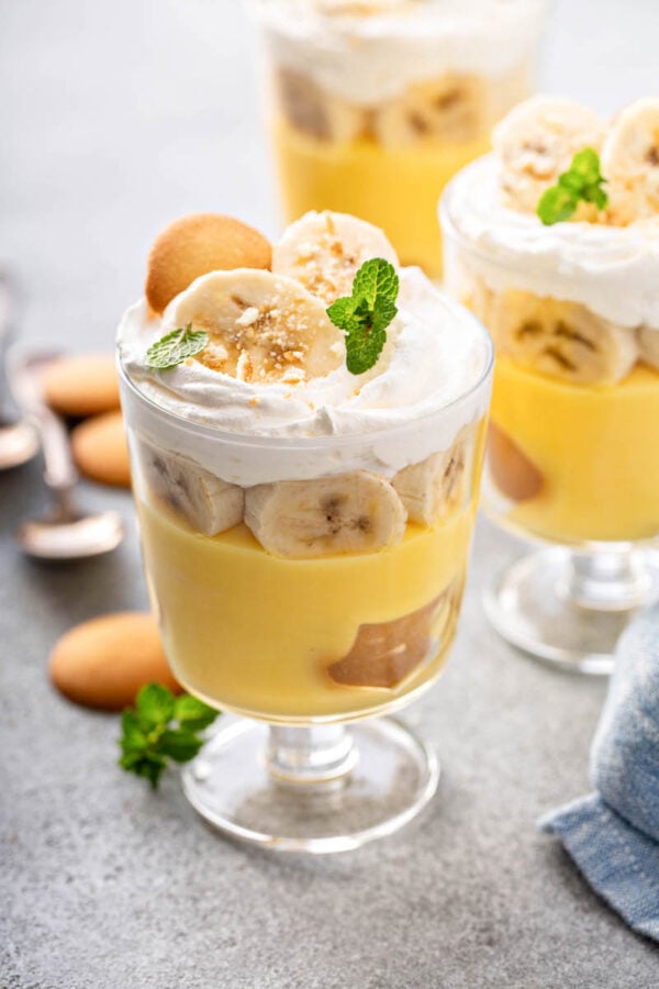 Banana Pudding in small glass jars. 